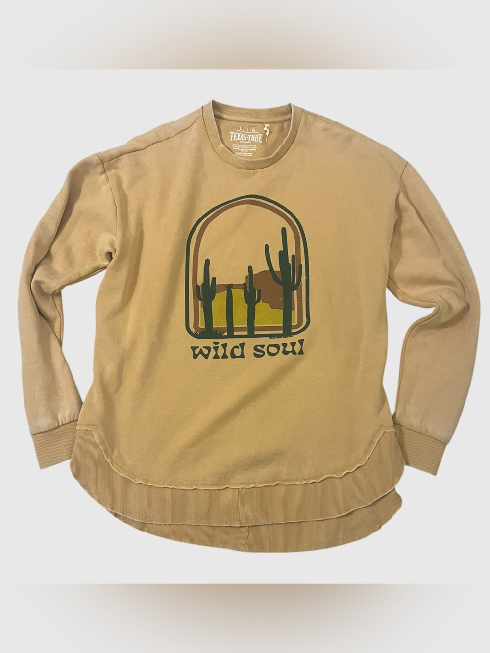 New. Wild Soul Mustard Desert Cactus Crewneck Sweatshirt - Retro